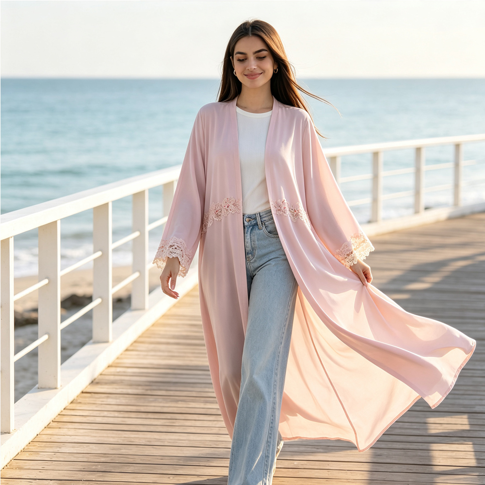 Embroidery Kebaya - Robe Abaya Kimono Cardigan Brodé Ouvert