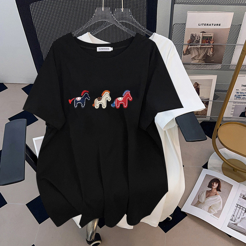 T-shirt brodé poney pour femme - Embroidery Cotton Shirt avis et prix