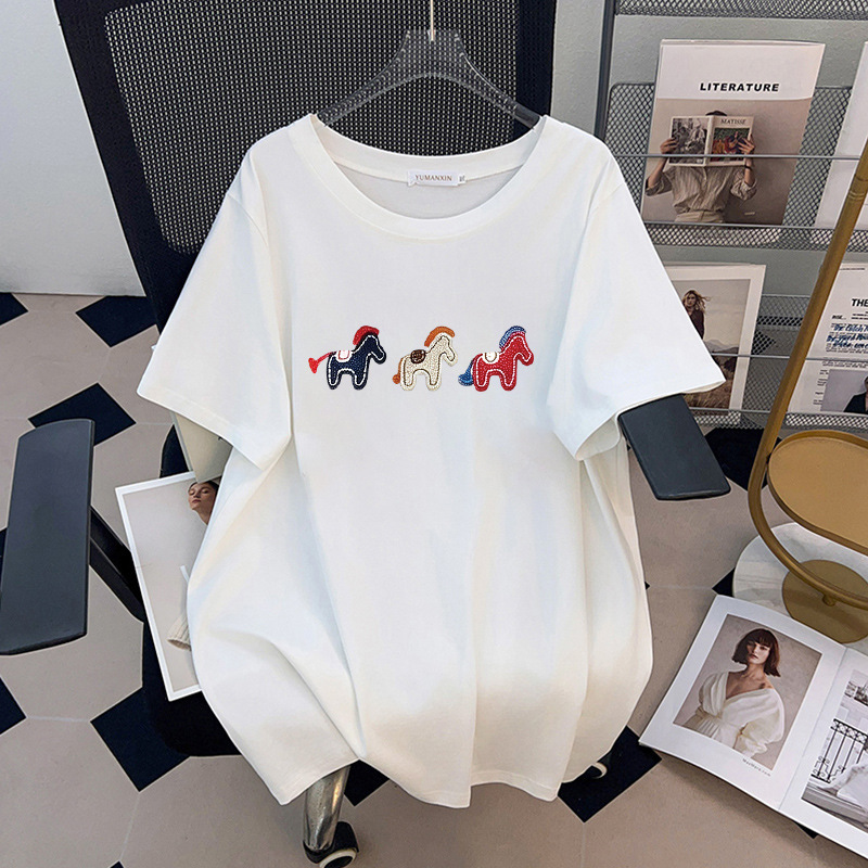 T-shirt brodé poney pour femme - Embroidery Cotton Shirt avis et prix