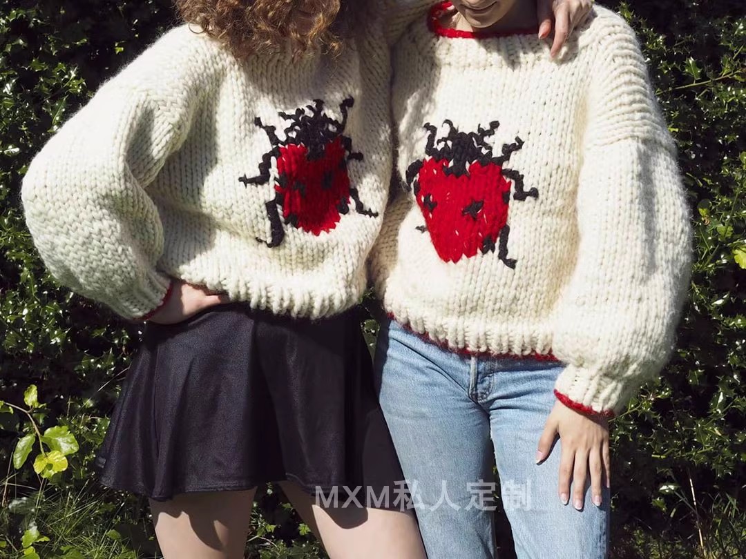Pull en laine pure à motif coc - Embroidery Lady Bug avis et prix